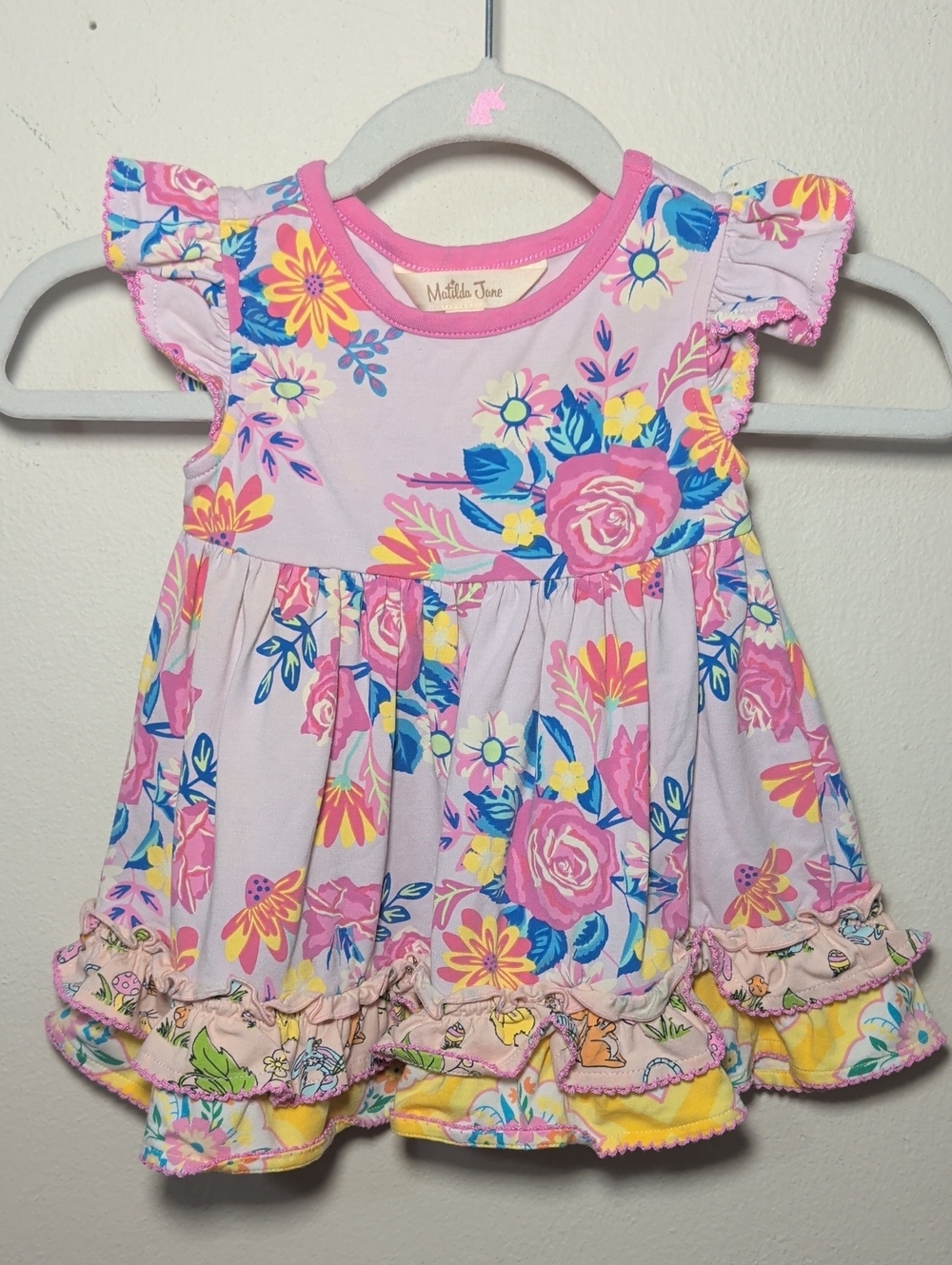 Matilda Jane Little Chicky Dress Pink Yellow Floral Girls Size 3-6M